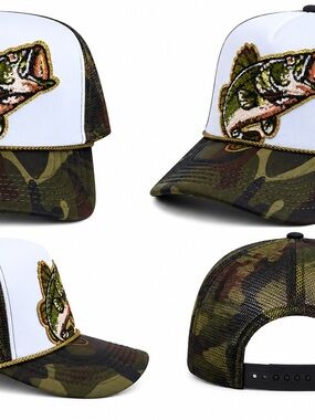 Camo & White Sequin Fish Trucker Hat - Women